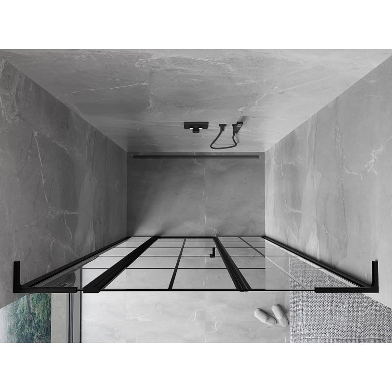Mexen Mist L drzwi prysznicowe uchylne lewe 135 cm, czarna kratka, czarne - 8A4L-135-001-70-77-L