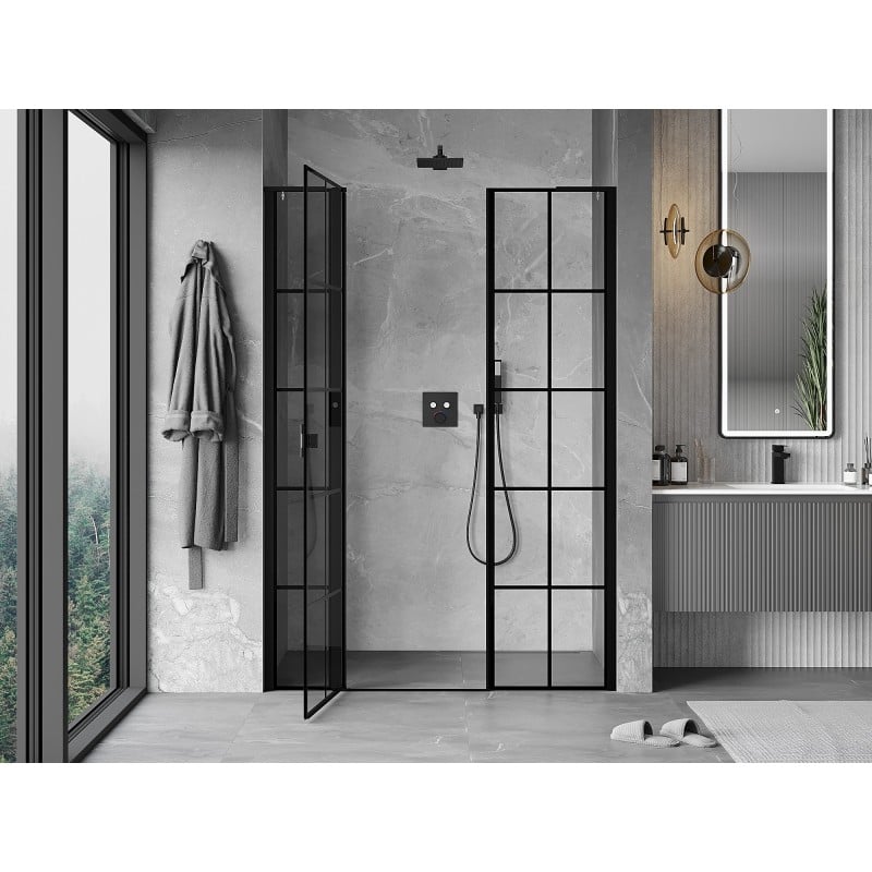 Mexen Mist L drzwi prysznicowe uchylne lewe 135 cm, czarna kratka, czarne - 8A4L-135-001-70-77-L