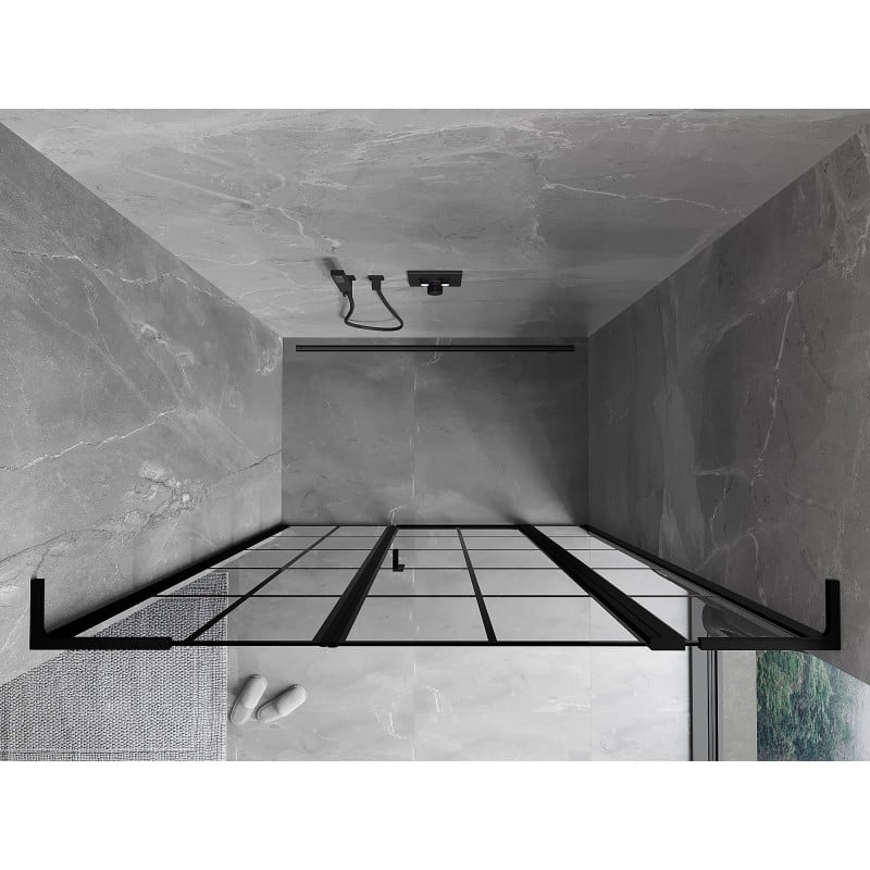 Mexen Mist L drzwi prysznicowe uchylne prawe 145 cm, czarna kratka, czarne - 8A4L-145-001-70-77-P