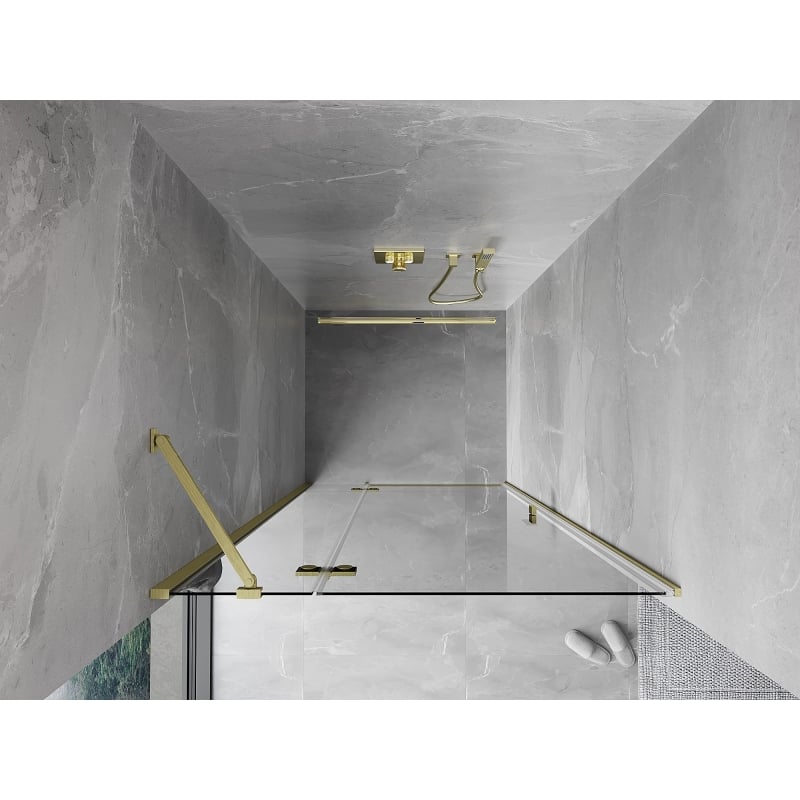 Mexen Mist-H drzwi prysznicowe uchylne lewe 95 cm, transparent, złote szczotkowane - 8A5-095-000-55-00-L