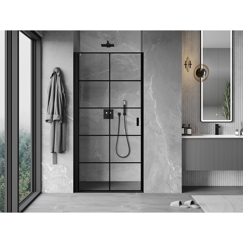 Mexen Mist-B drzwi prysznicowe uchylne lewe 80 cm, czarna kratka, czarne - 8A2-080-000-70-77-L