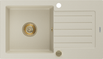 Mexen Pablo zlewozmywak granitowy 1-komorowy z ociekaczem 752 x 436 mm, beżowy, syfon złoty - 6510751010-69-G