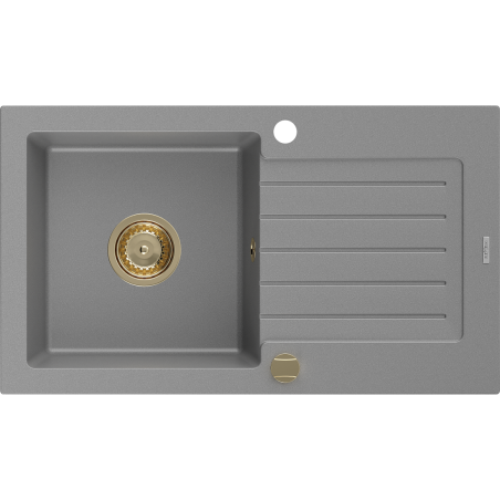Mexen Pablo zlewozmywak granitowy 1-komorowy z ociekaczem 752 x 436 mm, szary, syfon złoty - 6510751010-71-G