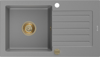 Mexen Pablo zlewozmywak granitowy 1-komorowy z ociekaczem 752 x 436 mm, szary, syfon złoty - 6510751010-71-G
