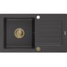 Mexen Pablo zlewozmywak granitowy 1-komorowy z ociekaczem 752 x 436 mm, czarny nakrapiany, syfon złoty - 6510751010-76-G