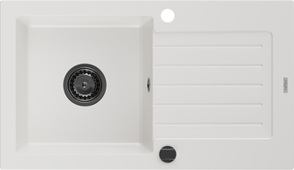 Mexen Pablo zlewozmywak granitowy 1-komorowy z ociekaczem 752 x 436 mm, biały, syfon czarny - 6510751010-20-B