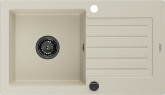 Mexen Pablo zlewozmywak granitowy 1-komorowy z ociekaczem 752 x 436 mm, beżowy, syfon czarny - 6510751010-69-B