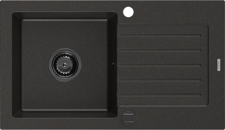 Mexen Pablo zlewozmywak granitowy 1-komorowy z ociekaczem 752 x 436 mm, czarny/złoty metalik, syfon czarny - 6510751010-75-B