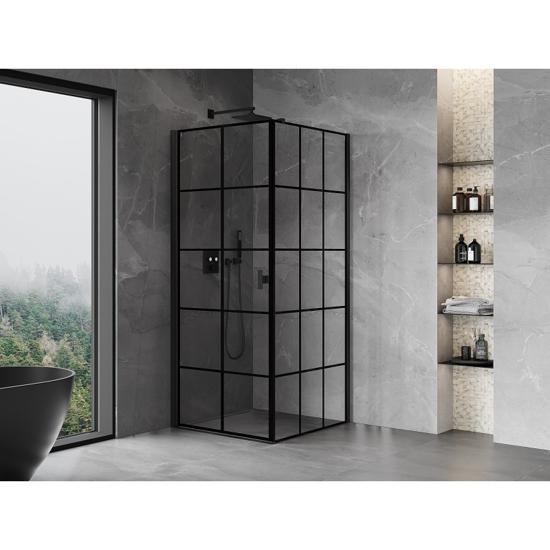 Mexen Mist-B kabina prysznicowa uchylna lewa 70 x 70 cm, czarna kratka, czarna - 8A2T-070-070-70-77-L
