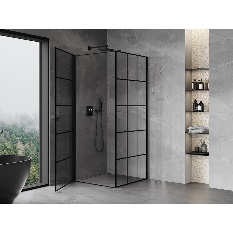 Mexen Mist-B kabina prysznicowa uchylna lewa 80 x 80 cm, czarna kratka, czarna - 8A2T-080-080-70-77-L