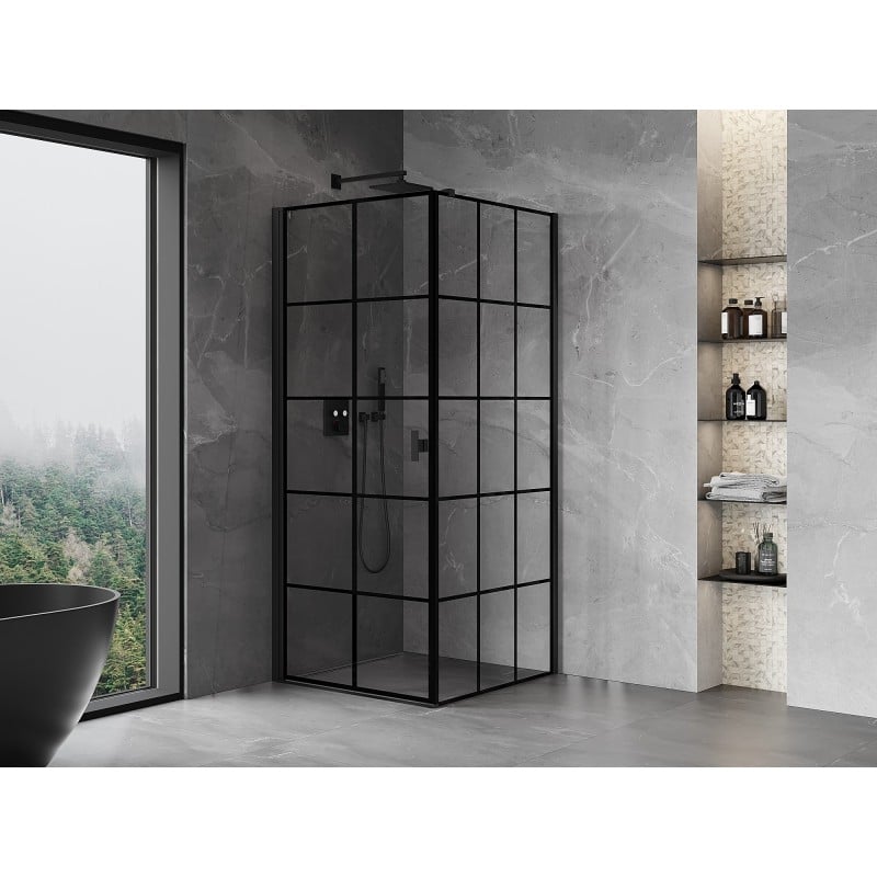 Mexen Mist-B kabina prysznicowa uchylna lewa 80 x 80 cm, czarna kratka, czarna - 8A2T-080-080-70-77-L