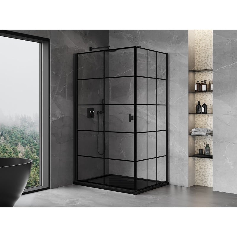Mexen Mist-B  kabina prysznicowa uchylna lewa 70 x 120 cm, czarna kratka, czarna - 8A2T-070-120-70-77-L