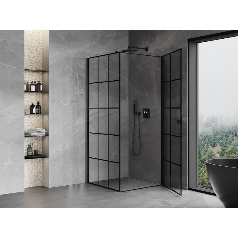 Mexen Mist-B kabina prysznicowa uchylna prawa 70 x 70 cm, czarna kratka, czarna - 8A2T-070-070-70-77-P