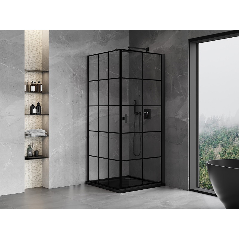 Mexen Mist-B kabina prysznicowa uchylna prawa 80 x 80 cm, czarna kratka, czarna - 8A2T-080-080-70-77-P