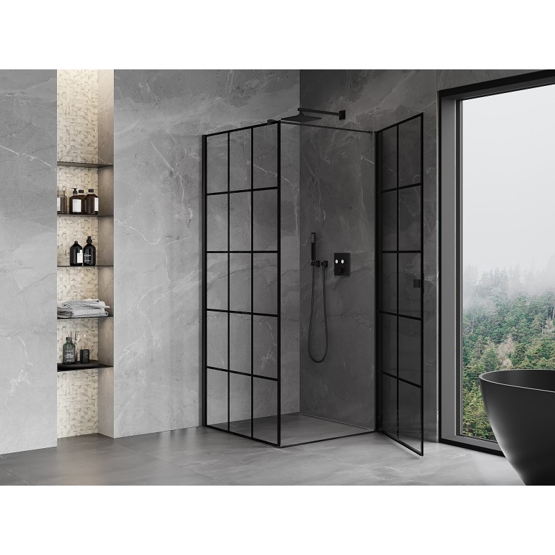 Mexen Mist-B kabina prysznicowa uchylna prawa 90 x 90 cm, czarna kratka, czarna - 8A2T-090-090-70-77-P