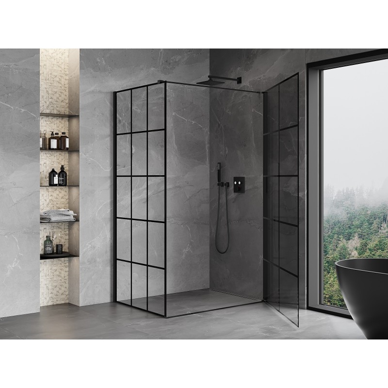 Mexen Mist-B  kabina prysznicowa uchylna prawa 80 x 90 cm, czarna kratka, czarna - 8A2T-080-090-70-77-P