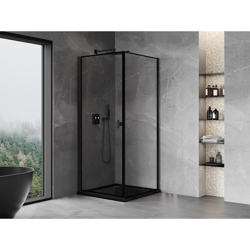 Mexen Mist-B kabina prysznicowa uchylna lewa 70 x 70 cm, czarna ramka, czarna - 8A2T-070-070-70-70-L