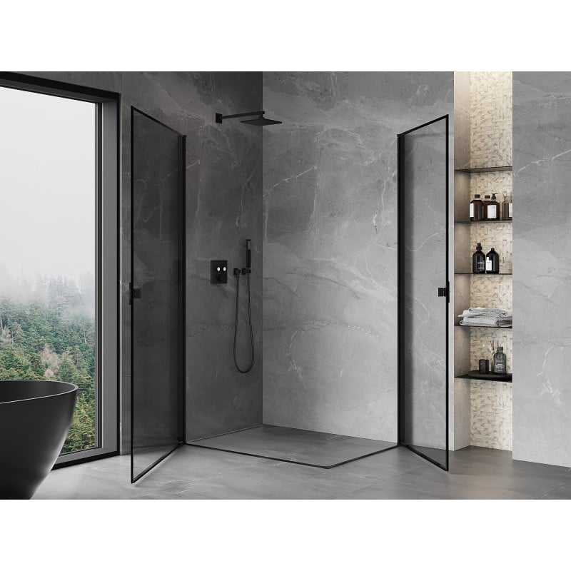 Mexen Mist-B Duo kabina prysznicowa uchylna 80 x 90 cm, czarna ramka, czarna - 8A2-080L-090P-70-70