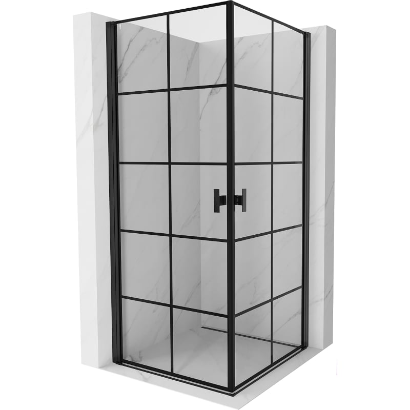 Mexen Mist-B Duo kabina prysznicowa uchylna 100 x 100 cm, czarna kratka, czarna - 8A2-100L-100P-70-77