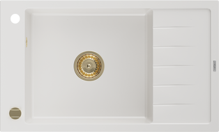 Mexen Elias zlewozmywak granitowy 1-komorowy z ociekaczem 795 x 480 mm, biały, syfon złoty - 6511791005-20-G
