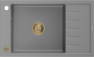 Mexen Elias zlewozmywak granitowy 1-komorowy z ociekaczem 795 x 480 mm, szary, syfon złoty - 6511791005-71-G