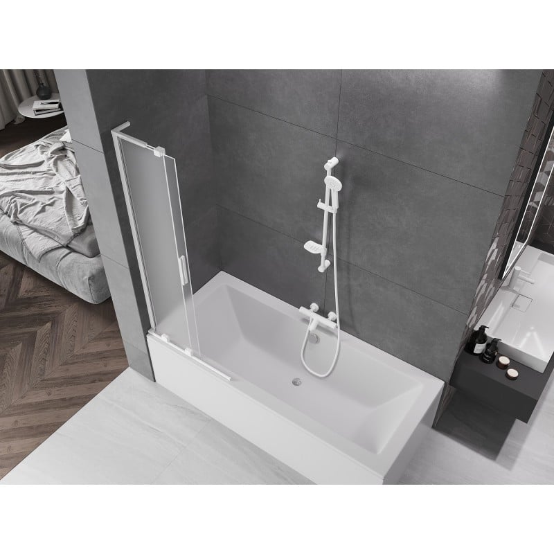 Mexen Velar L parawan nawannowy 2-skrzydłowy rozsuwany 75 x 150 cm, szron, biały - 896-075-003-31-20