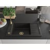 Mexen Elias zlewozmywak granitowy 1-komorowy z ociekaczem 795 x 480 mm, czarny/złoty metalik, syfon złoty - 6511791005-75-G