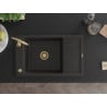 Mexen Elias zlewozmywak granitowy 1-komorowy z ociekaczem 795 x 480 mm, czarny/złoty metalik, syfon złoty - 6511791005-75-G