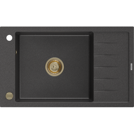 Mexen Elias zlewozmywak granitowy 1-komorowy z ociekaczem 795 x 480 mm, czarny nakrapiany, syfon złoty - 6511791005-76-G