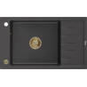 Mexen Elias zlewozmywak granitowy 1-komorowy z ociekaczem 795 x 480 mm, czarny nakrapiany, syfon złoty - 6511791005-76-G