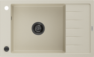 Mexen Elias zlewozmywak granitowy 1-komorowy z ociekaczem 795 x 480 mm, beżowy, syfon czarny - 6511791005-69-B