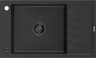 Mexen Elias zlewozmywak granitowy 1-komorowy z ociekaczem 795 x 480 mm, czarny/srebrny metalik, syfon czarny - 6511791005-73-B