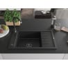 Mexen Elias zlewozmywak granitowy 1-komorowy z ociekaczem 795 x 480 mm, czarny/srebrny metalik, syfon czarny - 6511791005-73-B