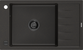 Mexen Elias zlewozmywak granitowy 1-komorowy z ociekaczem 795 x 480 mm, czarny/złoty metalik, syfon czarny - 6511791005-75-B