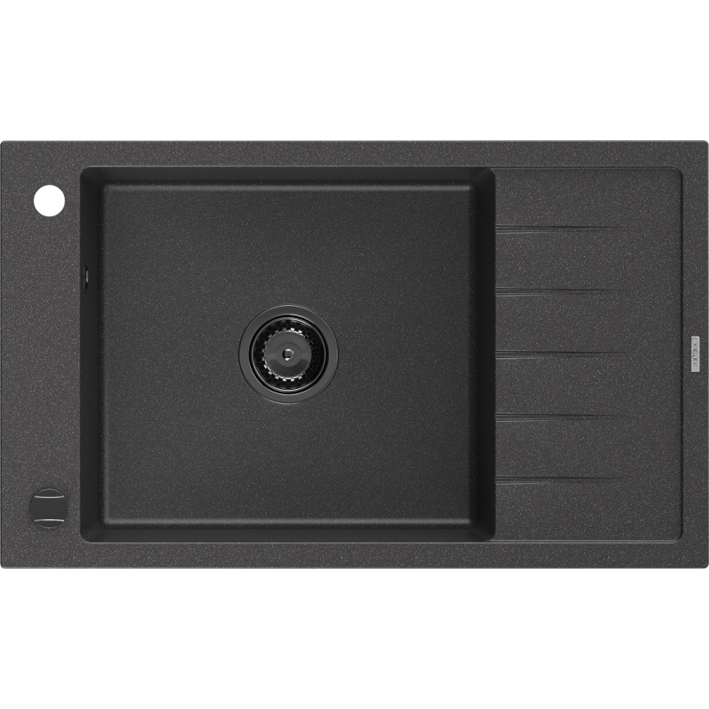 Mexen Elias zlewozmywak granitowy 1-komorowy z ociekaczem 795 x 480 mm, czarny nakrapiany, syfon czarny - 6511791005-76-B