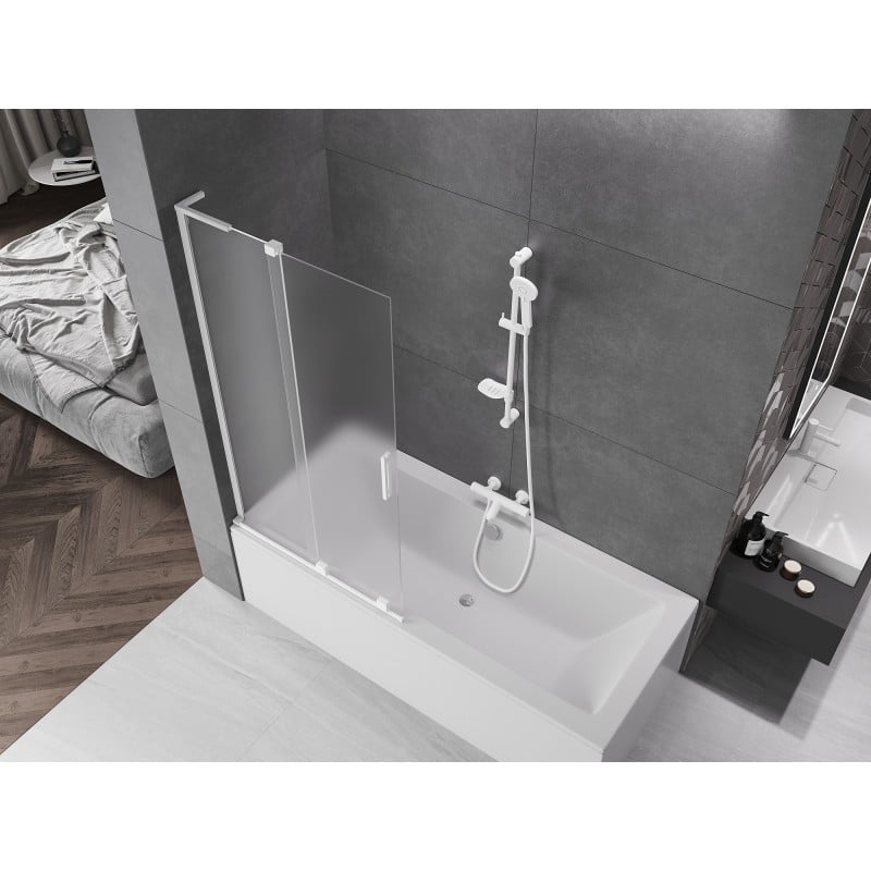 Mexen Velar L parawan nawannowy 2-skrzydłowy rozsuwany 90 x 150 cm, szron, biały - 896-090-003-31-20