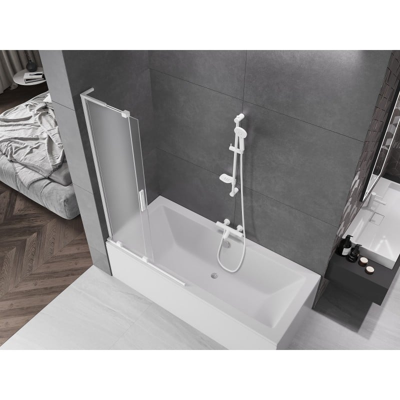 Mexen Velar L parawan nawannowy 2-skrzydłowy rozsuwany 90 x 150 cm, szron, biały - 896-090-003-31-20