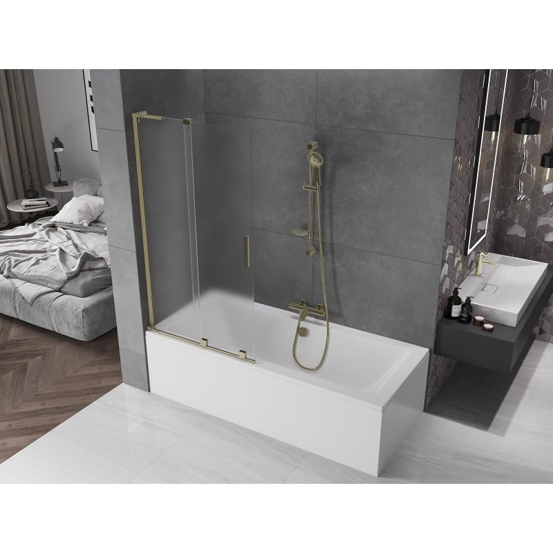 Mexen Velar L parawan nawannowy 2-skrzydłowy rozsuwany 95 x 150 cm, szron, złoty - 896-095-003-31-50