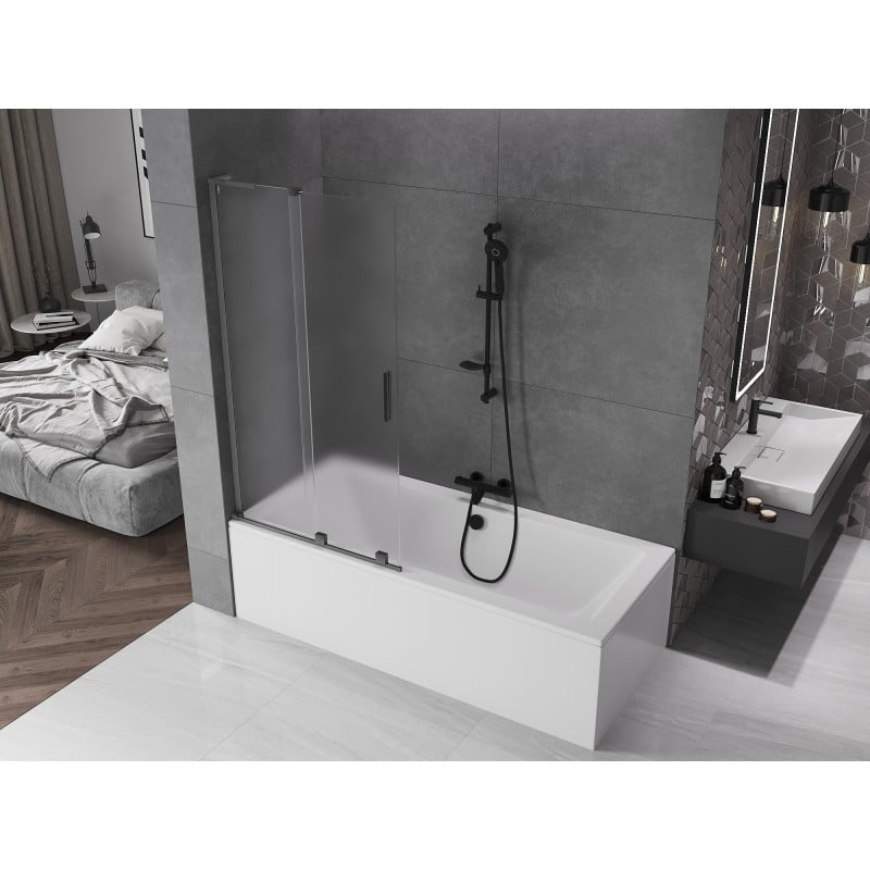 Mexen Velar L parawan nawannowy 2-skrzydłowy rozsuwany 95 x 150 cm, szron, gun gray szczotkowany - 896-095-003-31-66
