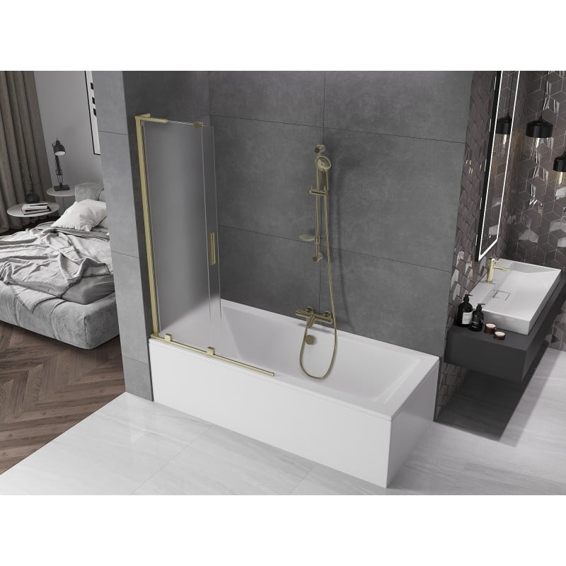 Mexen Velar L parawan nawannowy 2-skrzydłowy rozsuwany 100 x 150 cm, szron, złoty szczotkowany - 896-100-003-31-55