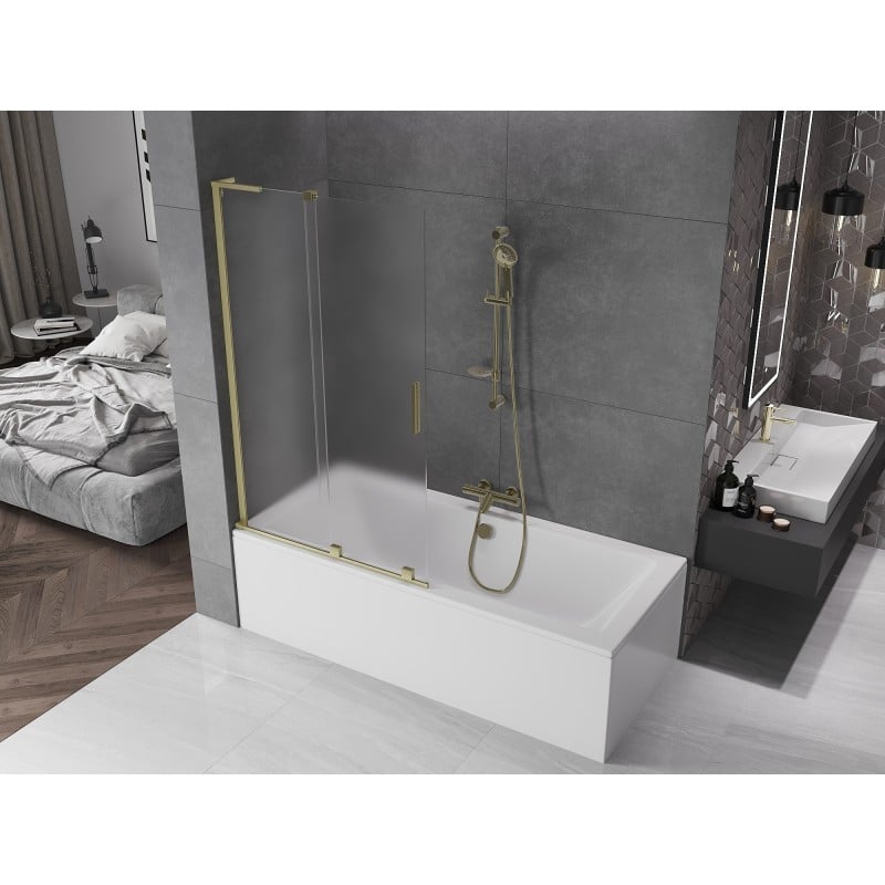 Mexen Velar L parawan nawannowy 2-skrzydłowy rozsuwany 100 x 150 cm, szron, złoty szczotkowany - 896-100-003-31-55