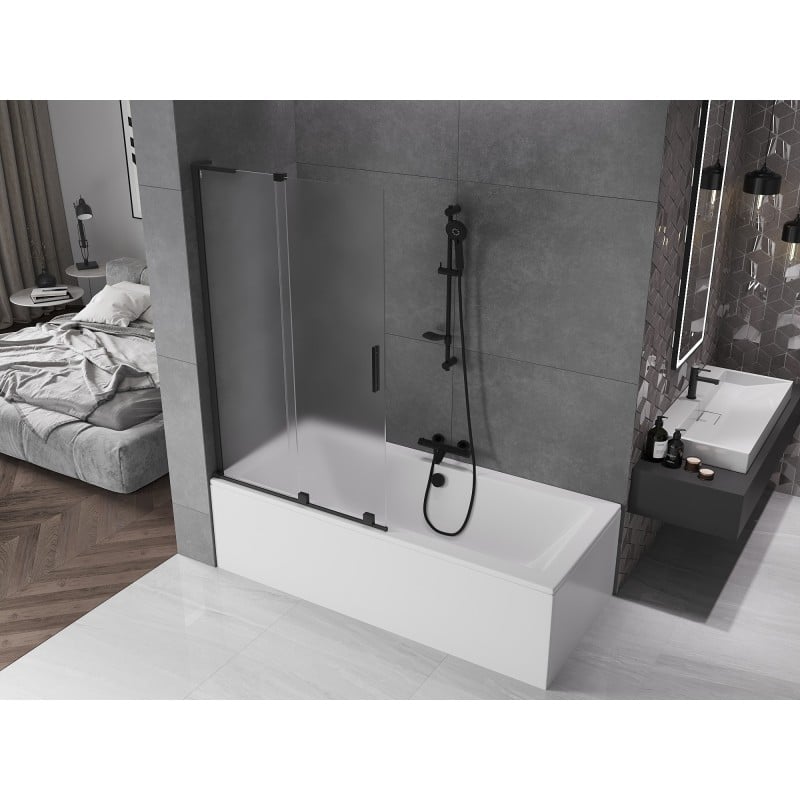 Mexen Velar L parawan nawannowy 2-skrzydłowy rozsuwany 100 x 150 cm, szron, czarny - 896-100-003-31-70