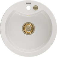 Mexen Diego zlewozmywak granitowy 1-komorowy 488 x 480 mm, biały, syfon złoty - 6512481000-20-G