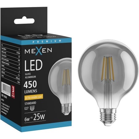 Mexen Vintis żarówka filament LED E27, G95, 6W, Ciepła - 2200K, 450 lm, smoke - L157-E27-0622-70