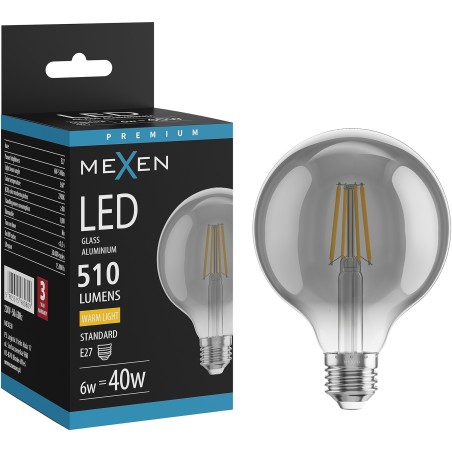 Mexen Vintis żarówka filament LED E27, G95, 6W, Ciepła - 2700K, 510 lm, smoke - L157-E27-0627-70