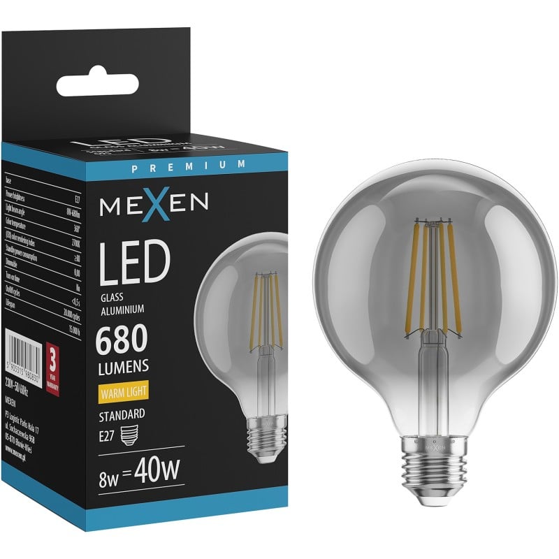 Mexen Vintis żarówka filament LED E27, G95, 8W, Ciepła - 2700K, 680 lm, smoke - L157-E27-0827-70