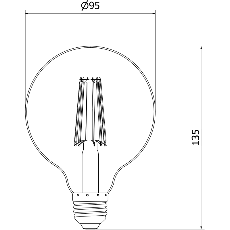 Mexen Vintis żarówka filament LED E27, G95, 10W, Ciepła - 2700K, 1320 lm, clear - L157-E27-1027-00