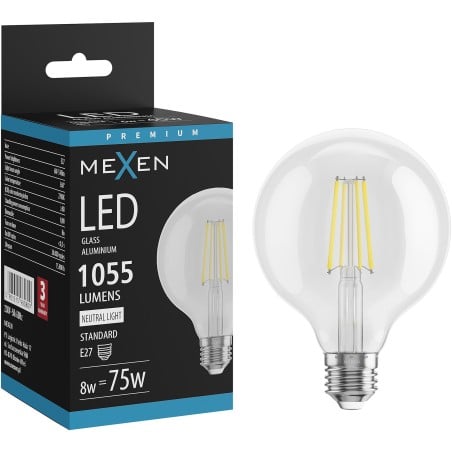 Mexen Vintis żarówka filament LED E27, G95, 8W, Neutralna - 4000K, 1055 lm, clear - L157-E27-0840-00
