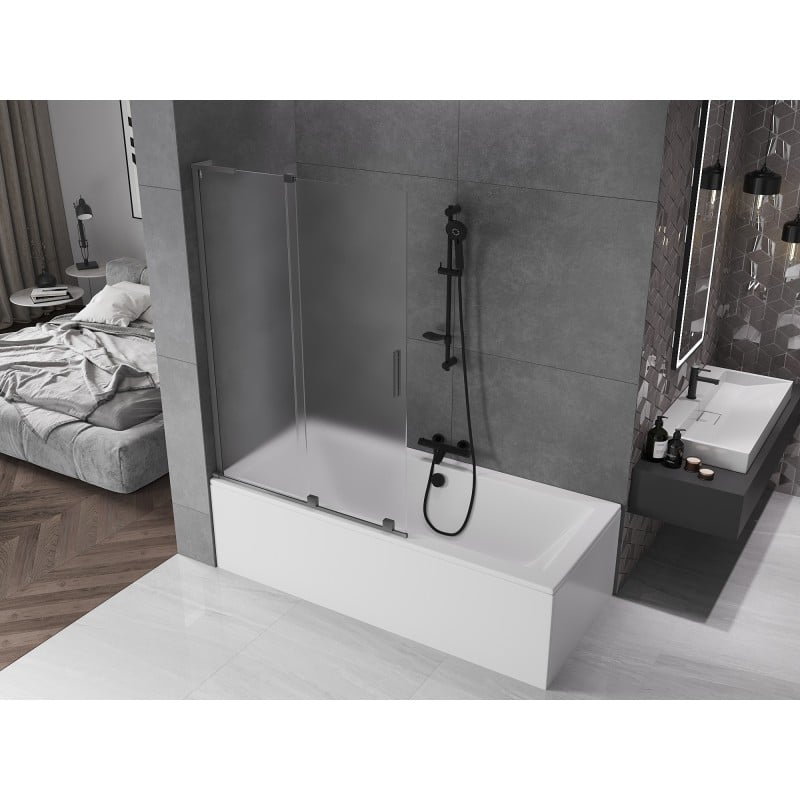 Mexen Velar L parawan nawannowy 2-skrzydłowy rozsuwany 110 x 150 cm, szron, gun metal - 896-110-003-31-95