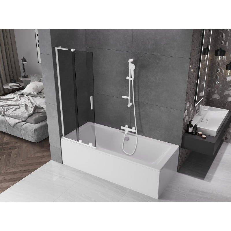 Mexen Velar L parawan nawannowy 2-skrzydłowy rozsuwany 75 x 150 cm, grafit, biały - 896-075-003-41-20